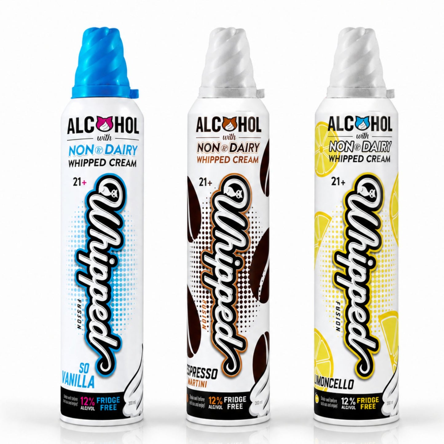Whipped Fusion - 3 Flavor Alcohol Infused White Cream on a white background