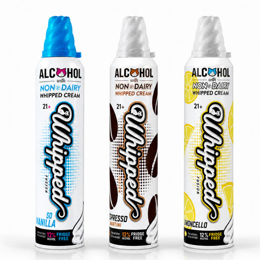Whipped Fusion - 3 Flavor Alcohol Infused White Cream on a white background