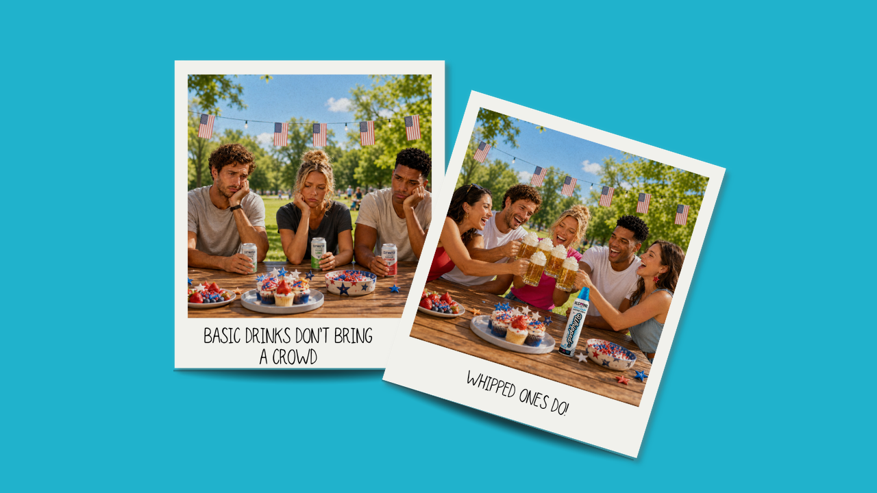 Group of Attractive People enjoying Whipped Alcohol on Beer in a Park for 4th of July