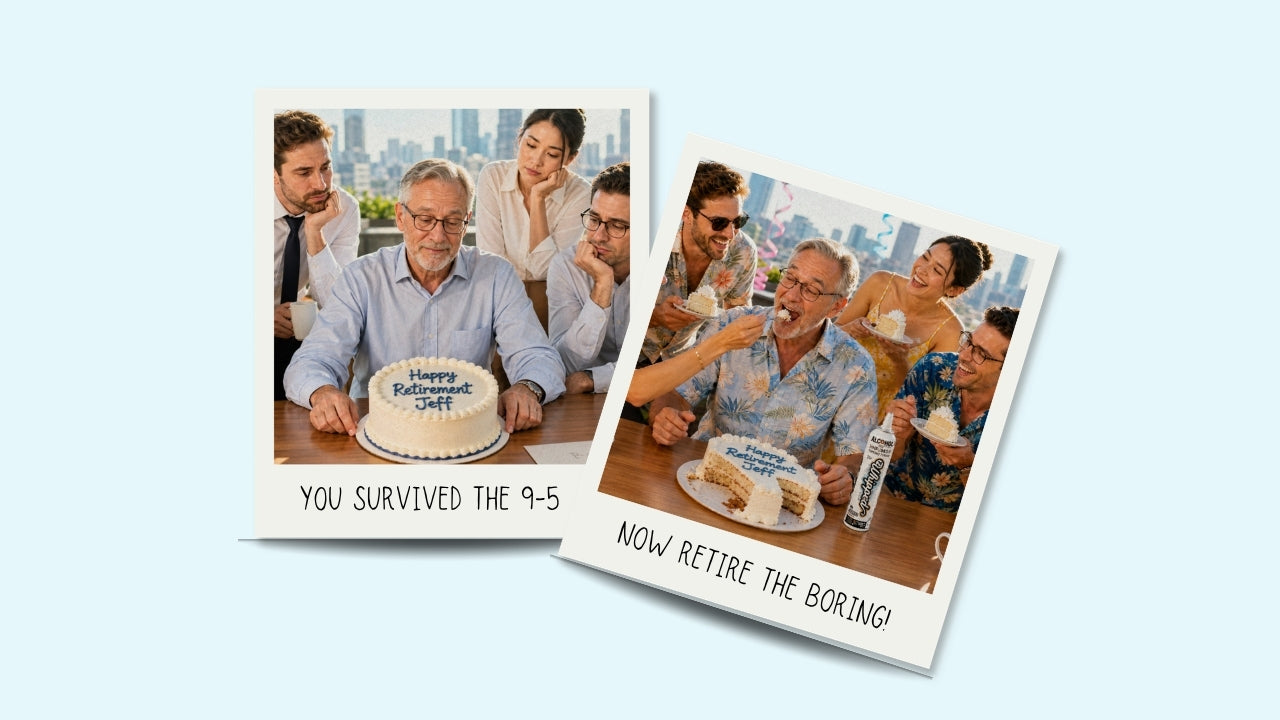 Group of Office workers celebrating a retirement party enjoying Alcohol Infused Whipped Cream