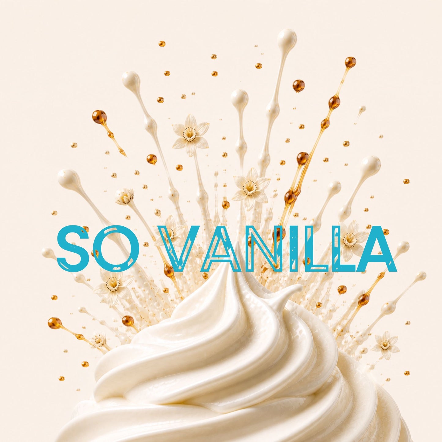 Vanilla Flavored Alcohol Infused Whipped Cream with vanilla popping out of it on a beige background. 